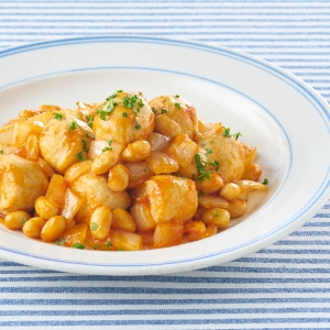 いわしつみれと大豆のケチャップ炒め